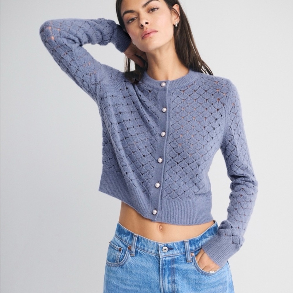 Pale Blue A&F Pointelle Cardigan